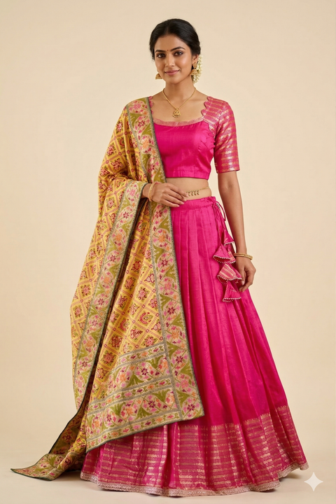 Rani Pink Mangalagiri Half Saree