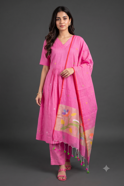 Pink Jamdhani Kurta Set