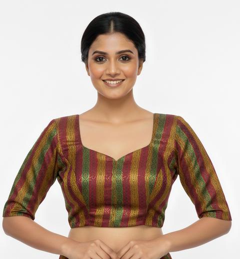 Maroon Multi Brocade Readymade Blouse