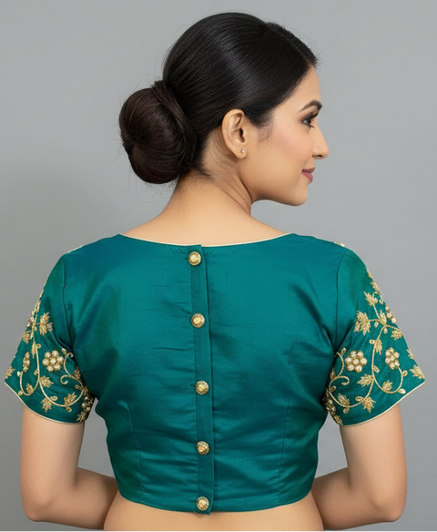 Peacock Blue Readymade Blouse with Hand Work