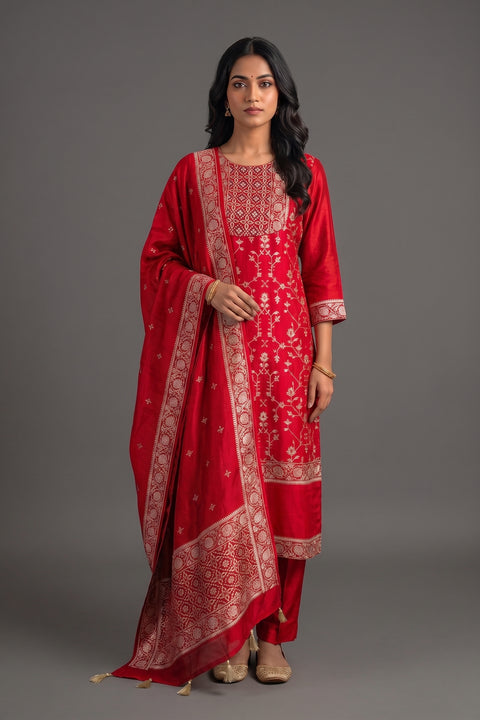 Red Tussar Suit set