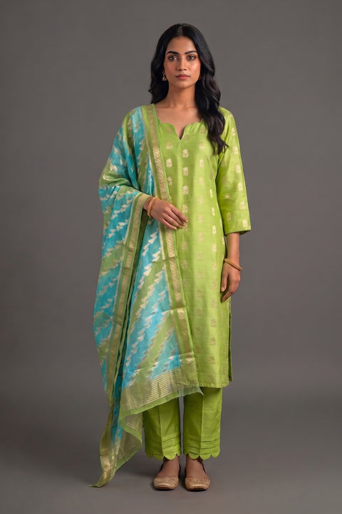 Lime Green Banarasi Suit set