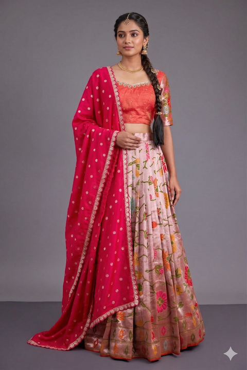 Orange and Pink Paithani Half Saree