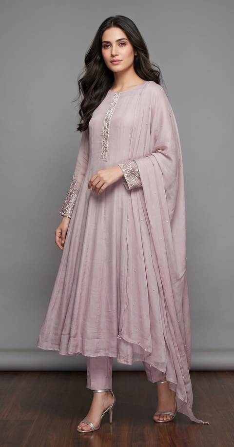 Mauve Chinnon Anarkali Set