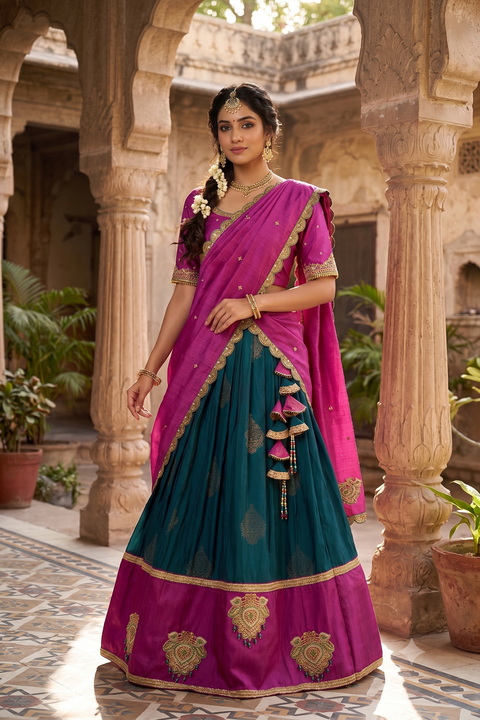 Blue and Purple Kanjivaram Half Saree