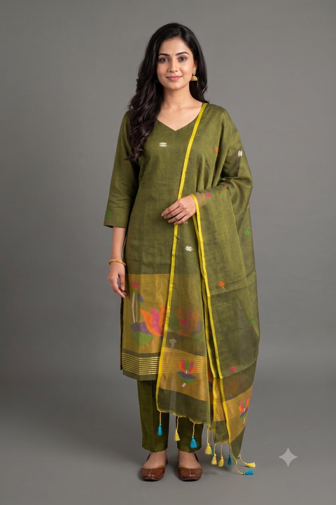 Green Jamdhani Kurta Set