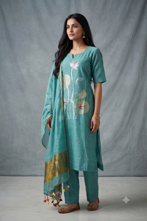 Sky Blue Jamdhani Kurta Set
