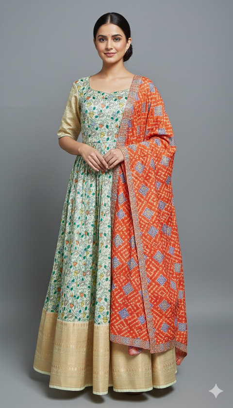 Lemon Green kalamkari Pure cotton Traditional Gown