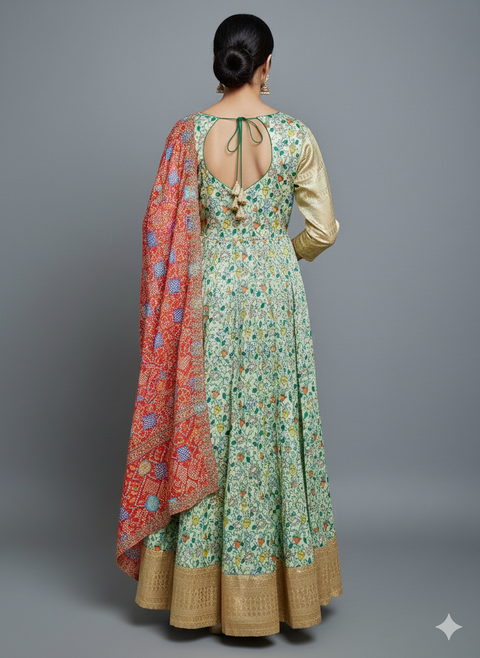 Lemon Green kalamkari Pure cotton Traditional Gown