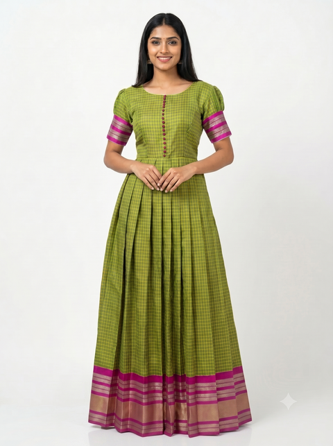 Green Purple Banaras Gown