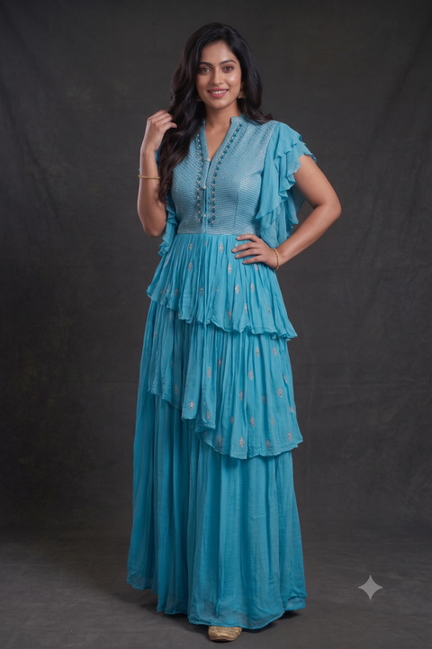 Pastel Blue Layered Gown