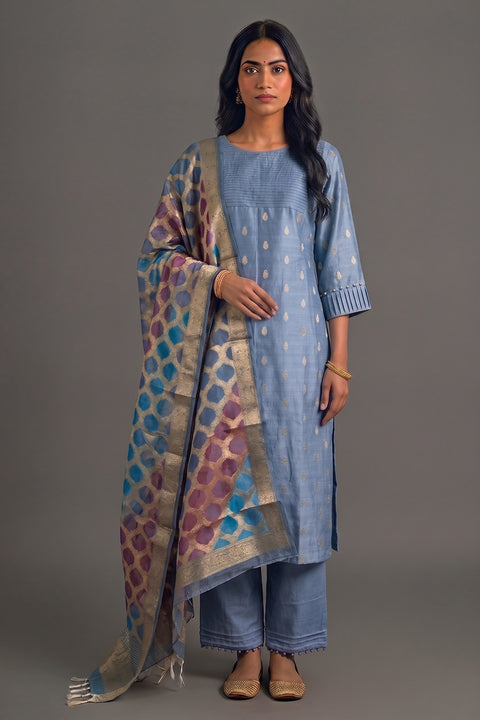 Dusty Blue Banarasi Suit set