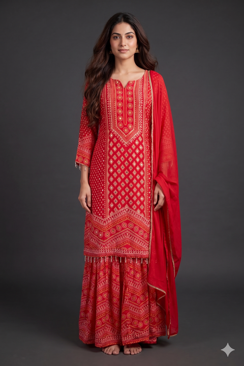 Red Crepe Sharara