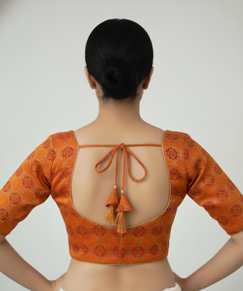 Red and Yellow Banarasi Readymade Blouse