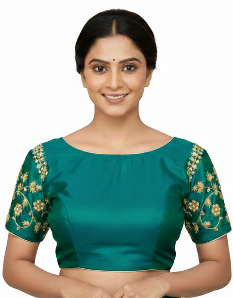 Peacock Blue Readymade Blouse with Hand Work