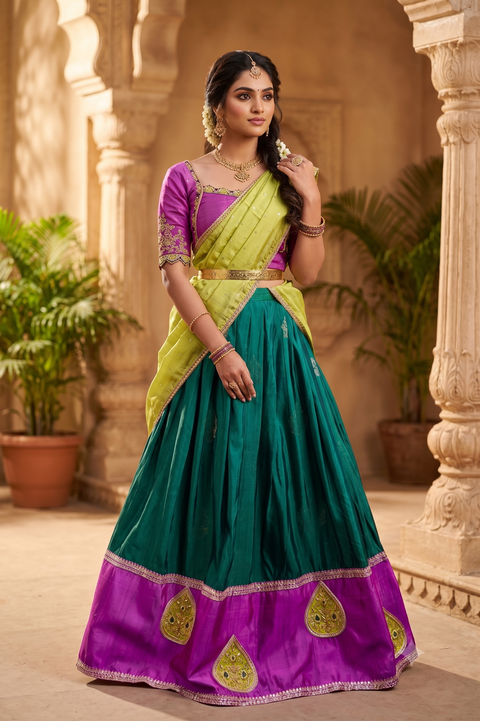 Green and Purple Kanjivaram Half Saree