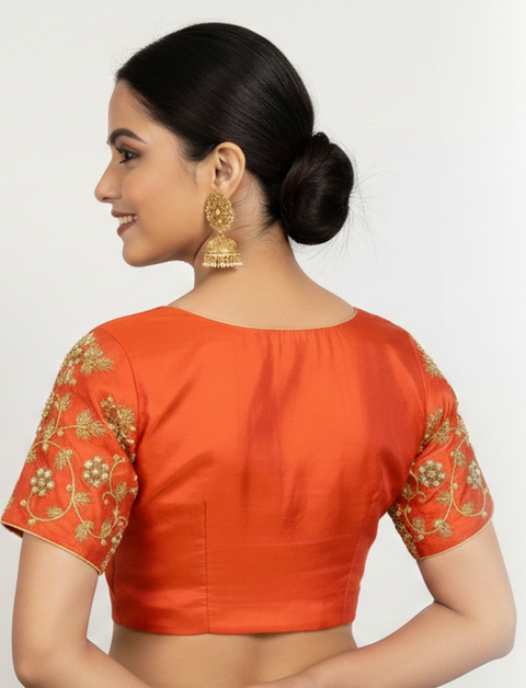 Orange Readymade Blouse with Hand Work