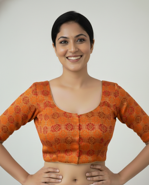 Red and Yellow Banarasi Readymade Blouse