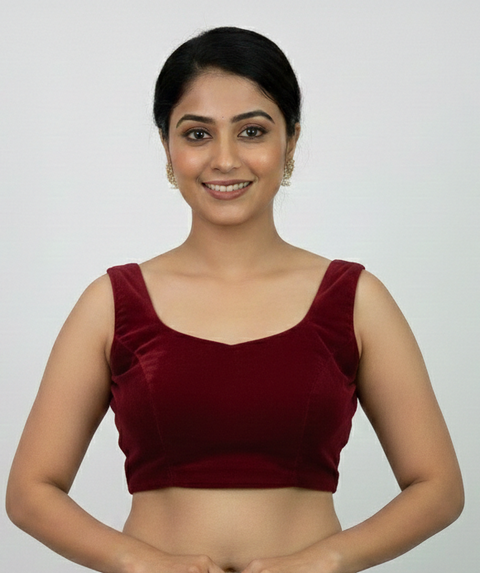 Maroon Velvet Sleeveless Readymade Blouse