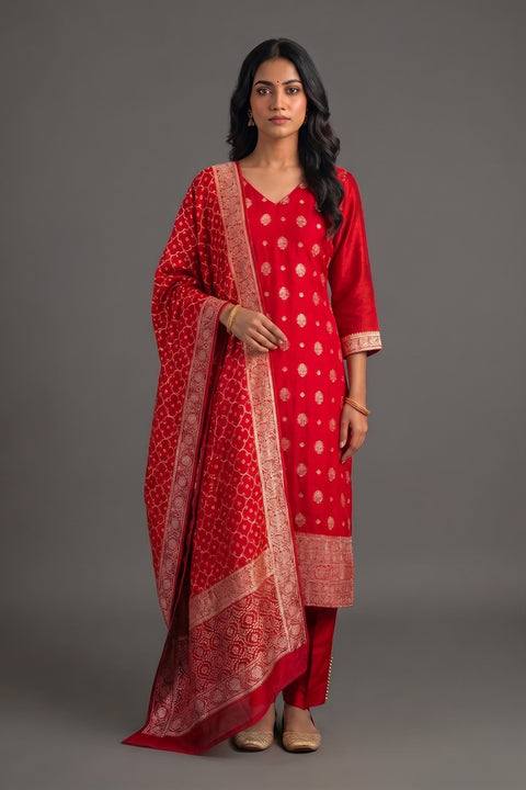 Red Georgette Banarasi Suit set