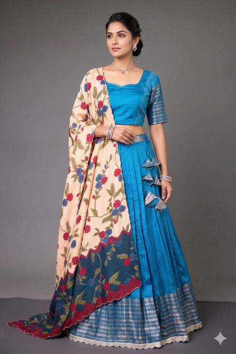 Blue Mangalagiri Half Saree