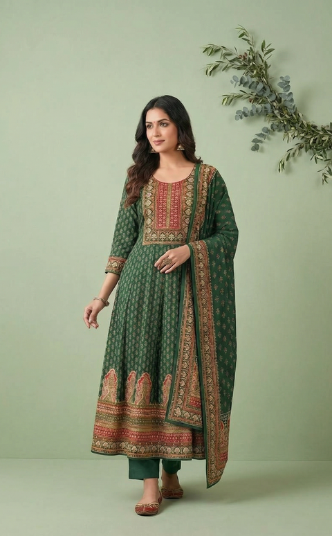 Green Crepe Anarkali Set