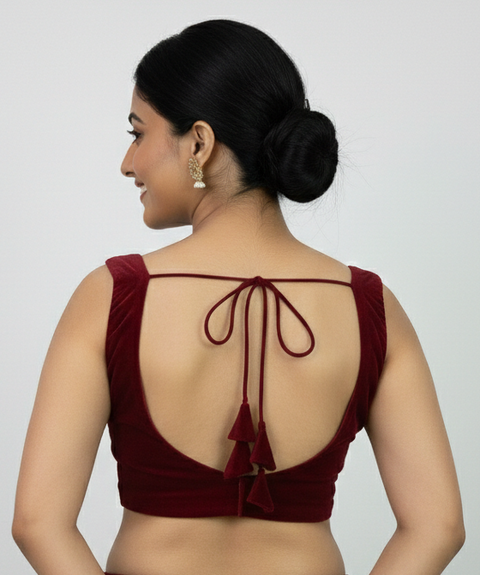 Maroon Velvet Sleeveless Readymade Blouse