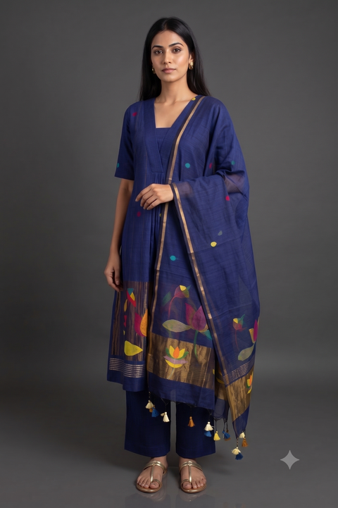 Blue Jamdhani Kurta Set