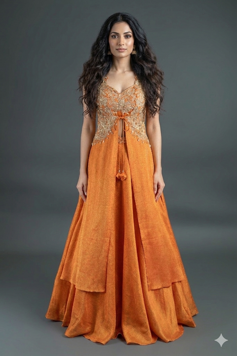 Orange Lehenga with Long Shrug