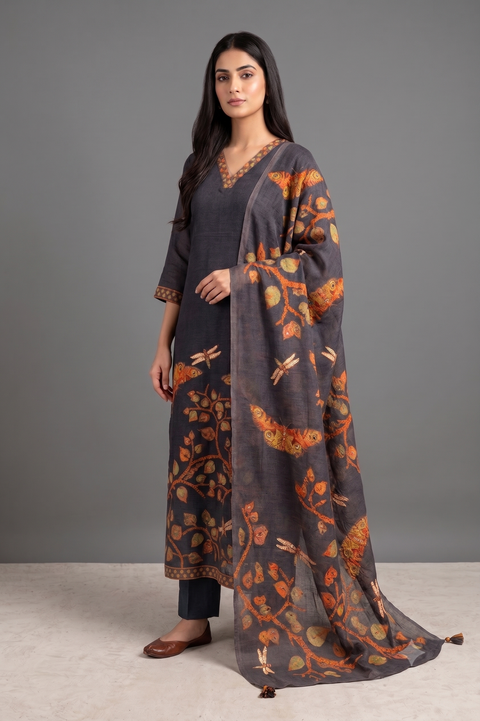 Black Lenin Cotton Kurta Set