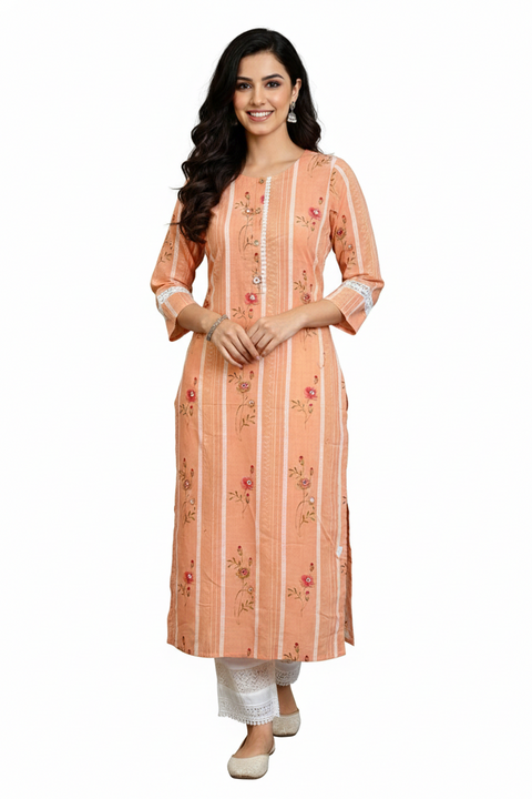 Peach and white Kurta & Pant Set