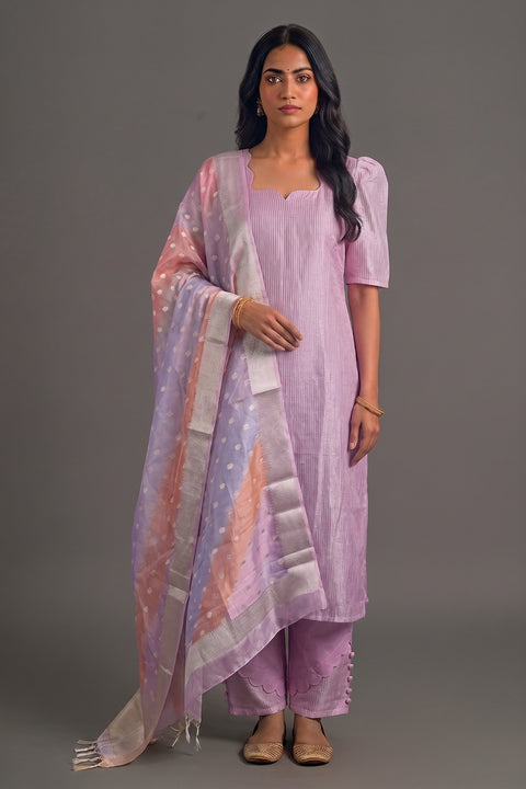 Lavender Tissue Banarasi Suit set