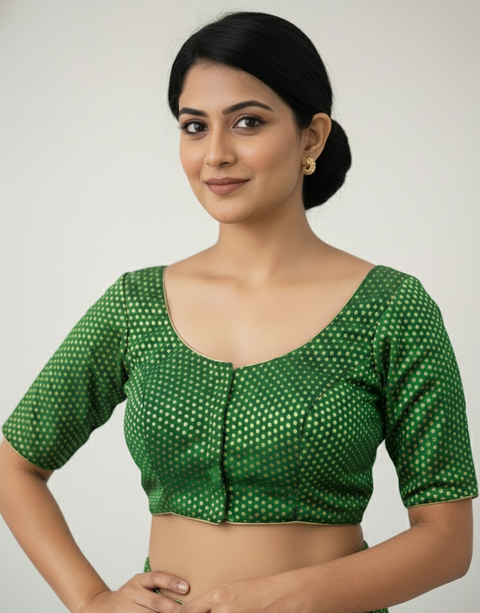 Green Brocade Readymade Blouse