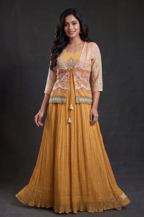 Yellow gown with over coat