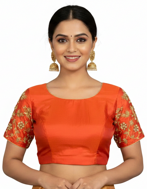 Orange Readymade Blouse with Hand Work