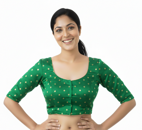 Rama Green Readymade Blouse with Gold Butis