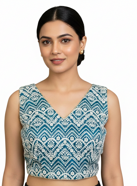 Blue chikankari Readymade Blouse