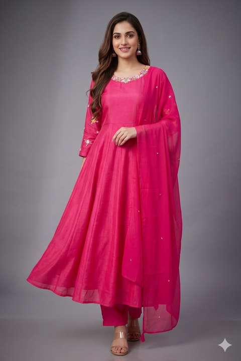 Rani Pink Chanderi Anarkali Set