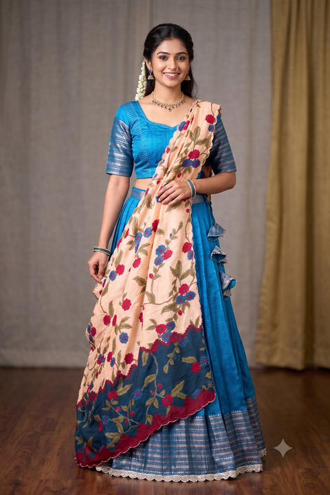 Blue Mangalagiri Half Saree