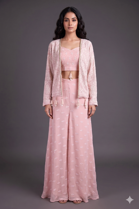 Peach Sharara with shrug set