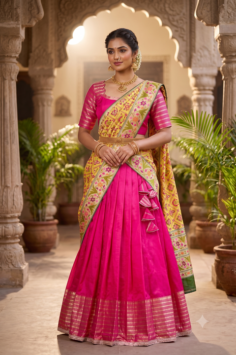 Rani Pink Mangalagiri Half Saree