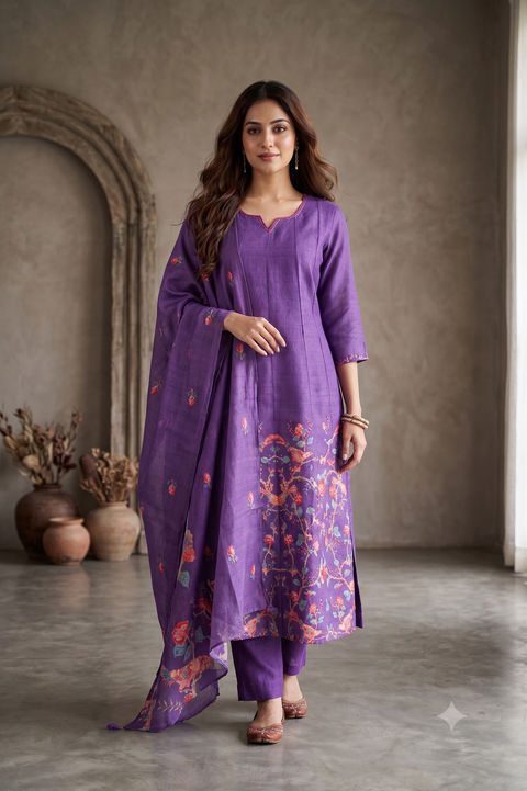 Violet Lenin Cotton Kurta Set