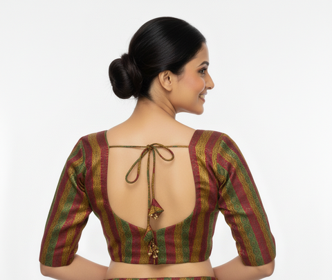 Maroon Multi Brocade Readymade Blouse