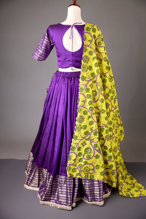 Purple Mangalagiri Half Saree