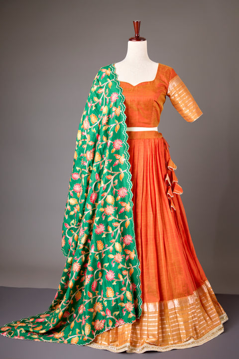Orange Mangalagiri Half Saree