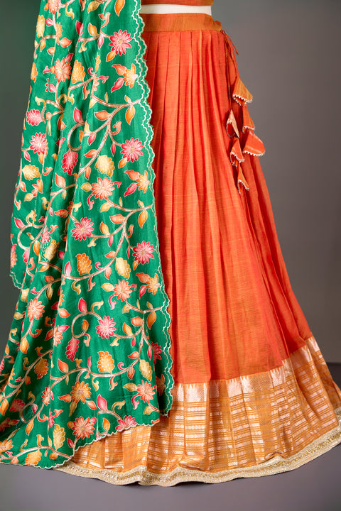 Orange Mangalagiri Half Saree