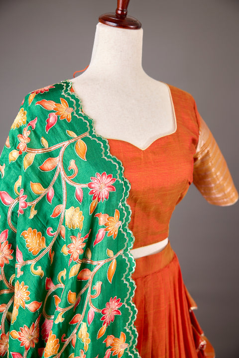 Orange Mangalagiri Half Saree