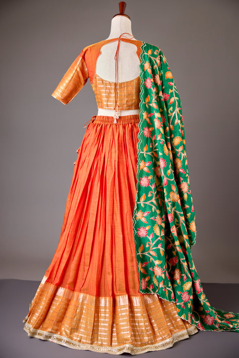 Orange Mangalagiri Half Saree