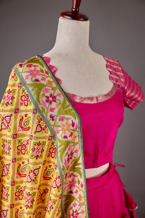 Rani Pink Mangalagiri Half Saree