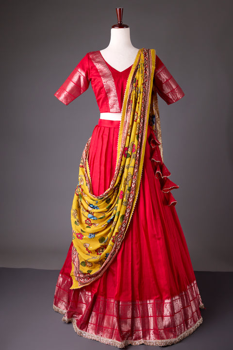Red Mangalagiri Half Saree